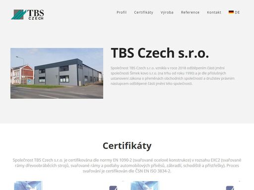 tbs czech - kovovýroba, svařované konstrukce, zámečnické výrobky, zábradlí, schodiště, části strojů, ocelové konstrukce, zinkování, práškové lakování, certifikována dle normy en 1090-2 a en iso 3834-2.