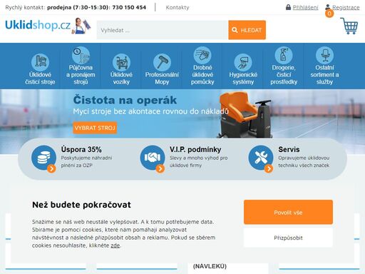 úklidové vozíky, profesionální mopy, vše pro úklid
