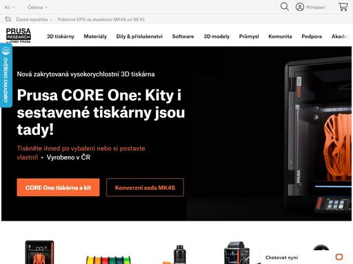 e-shop společnosti prusa research a.s., společnosti založené josefem průšou, jedním z hlavních vývojářů reprap. prodáváme 3d tiskárny original prusa (včetně prusa mk4 a prusa xl), filamenty (zejména náš vlastní prusament), pryskyřice a další příslušenství pro 3d tisk.