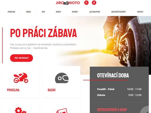 motocentrum jiromoto bílek u chotěboře nabízí prodej, servis a bazar motorek, skútrů a čtyřkolek, prodej oblečení, přileb a příslušenství. půjčujeme i čtyřkolky.