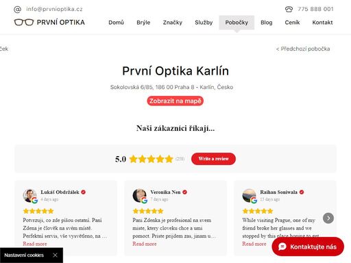 v karlíně naleznete jednu z našich nejkrásnějších poboček. pyšní velkým výběrem obrouček stejně jako vlastním měřícím přístrojem přímo v obchodě.