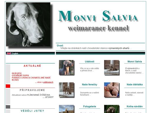 prezentace chovatelské stanice plemene výmarský ohař, chovných fen, štěňat a odchovů, obecné informace o výmarském ohaři, výstavní a pracovní uspěchy  