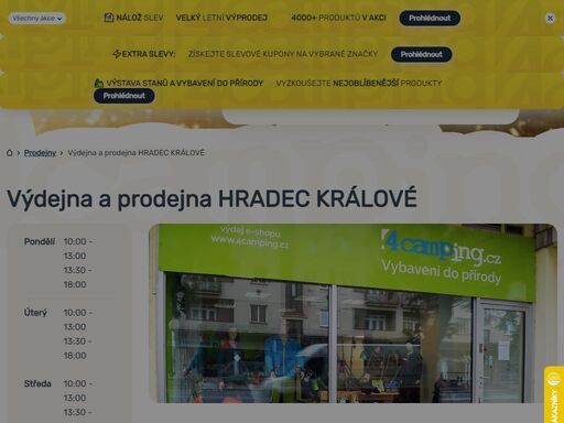 pořiďte na pobočce v hradci vybrané outdoorové a kempingové vybavení nebo vyzvedněte svou objednávku z e-shopu 4camping! info o prodejně zde ?