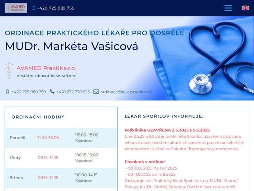lékař na praze 4 mudr. vašicová přijímá pacienty. komplexní péče prakt. lékaře: ekg, glukometr, pulsní oxymetr, otoskop, vyšetřujeme crp, inr, streptest.