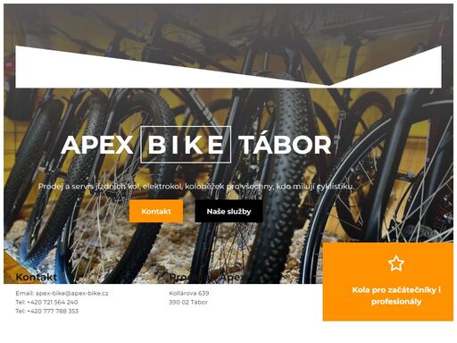 apex bike tábor prodej a servis jízdních kol, elektrokol, koloběžek pro všechny, kdo milují cyklistiku. kontakt naše služby kontakt email: apex-bike@apex-bike.c