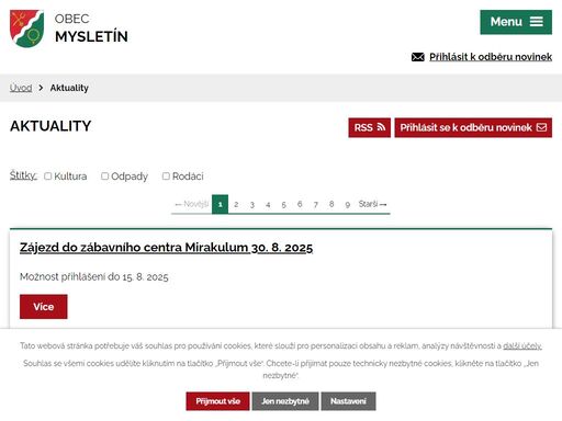 obec mysletín leží 10 km jihovýchodně od humpolce v mikroregionu zálesí. rozlohou 414 ha a 115 trvale žijícími obyvateli patří mezi menší obce tohoto kraje.