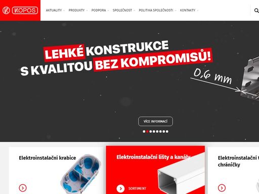 úspěšně pokračujeme v tradici výroby elektroinstalačního úložného materiálu v kolíně. ta se naplno rozjela v roce 1926. díky moderním technologiím umožňující neustálý vývoj produktů, můžeme říci, že kopos kolín a.s. určuje trend, kterým se vývoj elektroinstalačního materiálu bude ubírat.