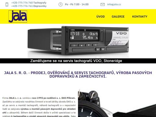 jala s. r. o. - prodej a servis tachografů, dopravníky na uhlí.