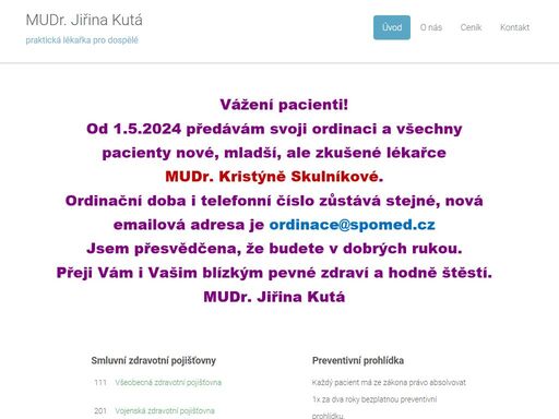 mudr. jiřina kutá, praktický lékař, brno, dům zdraví