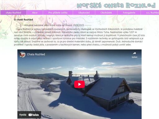 webové stránky horské chaty rozhled v krkonoších