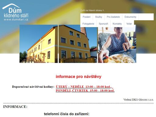 domov pro seniory v pardubickém kraji s komplexní a nepřetržitou péčí provozovaný společnosti dům klidného stáří glossus s.r.o.