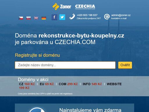 naši doménu rekonstrukce-bytu-koupelny.cz spravuje registrátor regzone.cz na profesionálním hostingu od czechia.com. využijte jejich služeb stejně jako my a získáte skvělou parkovací stránku, špičkové technologické zázemí, nonstop podporu a mnoho dalších výhod.