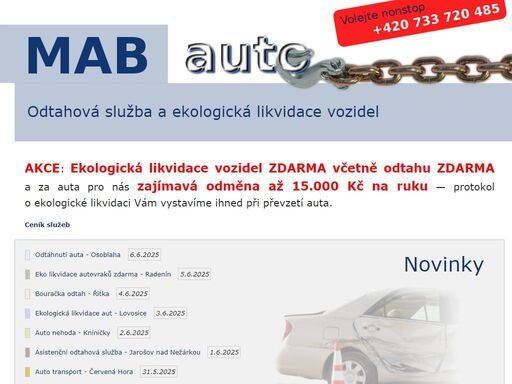 mab auto – odtahová služba – ekologická likvidace vozidel