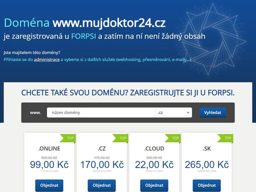 zaregistrujte si doménu a objednejte webhosting nebo server u spolehlivého partnera s vlastním datacentrem. forpsi je profesionálem na trhu domén, webhostingu, vps a cloudu. vytvořte si s námi vlastní web nebo využijte širokých možností vps. 