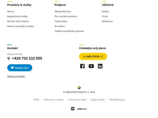 jablotron je světová technologická firma s vlastním vývojem i výrobou a tradicí od roku 1990. hlavní aktivity tvoří výroba a služby spojené se zabezpečovací technikou a zelenými technologiemi.