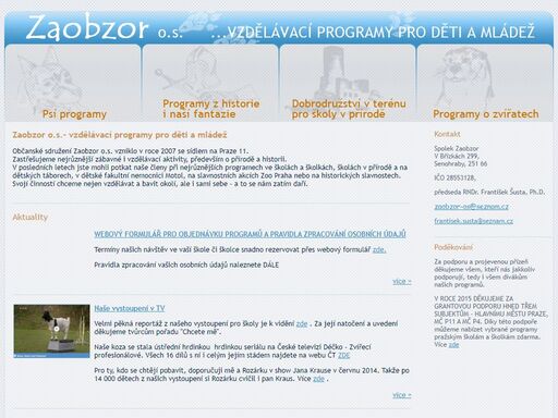 zaobzor o.s.- vzdělávací programy pro děti a mládež. programy se psem. programy z historie. františek šusta.