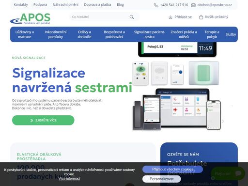 apos nabízí speciální lůžkoviny a oděvy, inkontinenční podložky, evakuační pomůcky, značení prádla, signalizační systémy  - máme více než 30 let zkušeností.