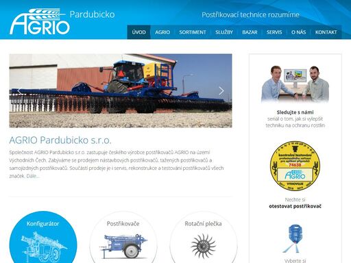 společnost agrio pardubicko s.r.o. zastupuje českého výrobce postřikovačů agrio na území východních čech. zabýváme se prodejem nástavbových postřikovačů, tažených postřikovačů a samojízdných postřikovačů. součástí prodeje i servis, rekonstrukce a testování postřikovačů všech značek.