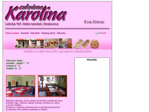 web cukrárny karolína, strakonice, cukrárna karolina, cukrárna karolína, lidická 157, dorty, zákusky, zmrzlina, dorty na objednávku, katalog dortů