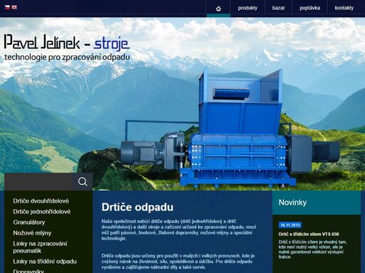 linky  na zpracování pneumatik, drtiče odpadu, pásové dopravníky a nožové mlýny.