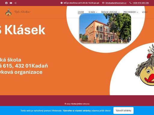 mateřská škola v kadani, žitná 615 je škola s dlouholetou historií. první paměti budovy spadají až do roku 1888.původně byla postavena jako městský chudobinec, proto ji zdobí kadaňský městský znak nad hlavním vchodem.město postavilo chudobinec k oslavě 40. výročí panování císaře františka josefa i..o císařových narozeninách 18.9.1891 byl chudobinec...