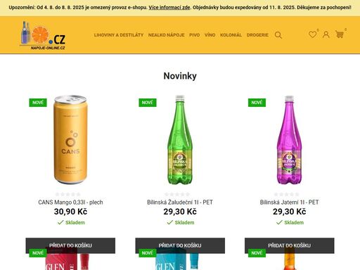 nápoje online pro domácnost i kancelář s rozvozem po praze a okolí v časových slotech. celá čr do druhého dne.