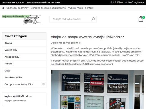 levné náhradní díly nejen na vozy škoda
