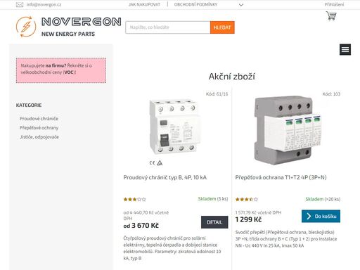 novergon - nová energetika, přepěťové ochrany typ i a ii, poroudové chrániče typ b. novergon dodává součástky pro novou energetiku za nejlepší ceny. v nabídce najdete přepěťové ochrany pro solární elektrárny (dle čsn 33 2000-7-712 ed. 2: elektrické instalace nízkého napětí - část 7-712: zařízení jednoúčelová a ve…