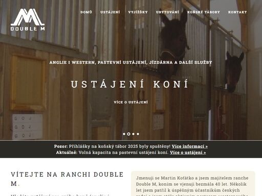 rodinný ranč s možnosí ustájení koní (anglie i western) a související služby – vyjížďky, ubytování, organizace akcí, teambuilding, jízdárna, letní jezdecký tábor.