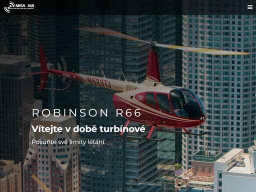 nisa air s.r.o. je jediným oficiálním autorizovaným dealerem vrtulníků 
            robinson v čr. od svého založení v roce 1996 jsme dodali desítky vrtulníků robinson helicopter, a vyškolily mnoho nových vrtulníkových pilotů.