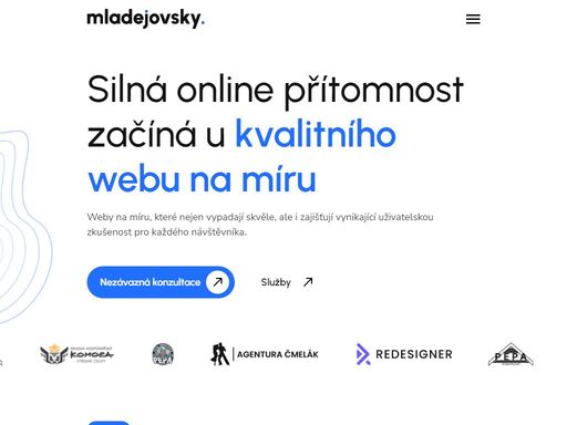 tvořím moderní weby na míru s maximální optimalizací. přináším špičkový web design, seo a tvorbu webů na míru. zarezervujte si konzultaci zdarma.