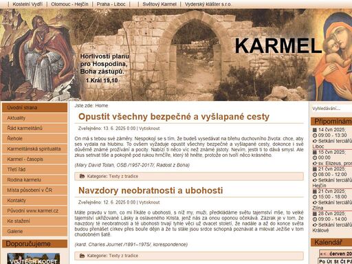 stránky řádu karmelitánů, texty o karmelitánské spiritualitě, informace o životě karmelu v čr i ve světě