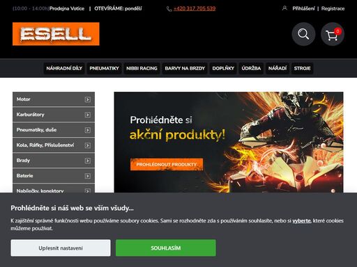 nabízíme náhradní díly a pneumatiky, také pitbike, dirtbike, minicross, dětská čtyřkolka, atv a elektrokoloběžka.