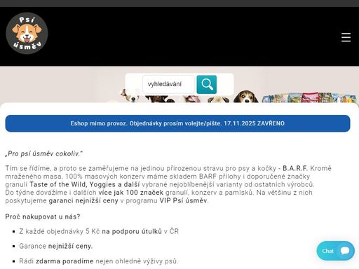 maso, barf a nejlepší granule pro psy a kočky. odběr a rozvoz v praze a pardubicích zdarma. pro psí úsměv cokoliv.