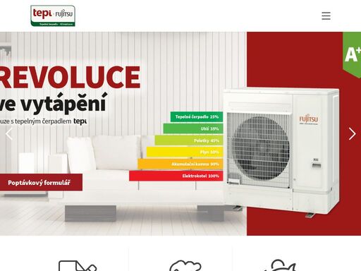 instalujeme tepelná čerpadla vlastní výroby, součástí zařízení jsou kvalitní japonské jednotky fujitsu.