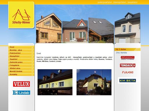 nabízíme kompletní dodávky střech na klíč - klempířské, pokrývačské a tesařské práce, půdní vestavby, střešní okna velux, fakro jejich prodej a montáž. prodáváme střešní kritiny. bramac, tondach, ruuki, km beta, cembrit, lindab.