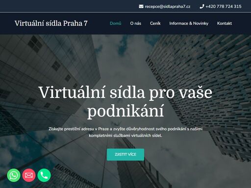 virtuální sídla pro vaše podnikánízískejte prestižní adresu v praze a zvyšte důvěryhodnost svého podnikání s našimi kompletními službami virtuálních sídel.zjistit více pronajímáme virtuální sídla pro osvč a firmy naše společnost se zaměřuje na poskytování virtuálních sídel pro firmy a osvč.virtuální sídlo je jedním z řešení pro vaše podnikání. získáte výhodu sídla v lukrativní pražské lokalitě.