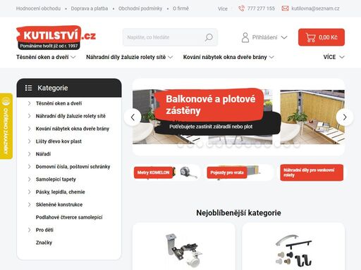 máme těsnění do oken, náhradní díly na žaluzie, kování na dveře i nábytek, lišty, pásky, lepidla a mnoho dalšího - užitečného pro vaše projekty.