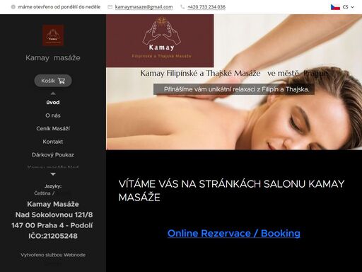 vítáme vás na stránkách salonu kamay masáže