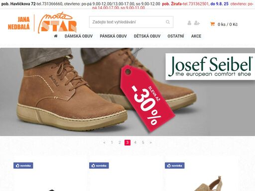 eshop a dvě prodejny s obuví v poděbradech. nabízíme pánskou, dámskou i dětskou obuv. dále doplňky, školní tašky a ostatní doplňkový sortiment.