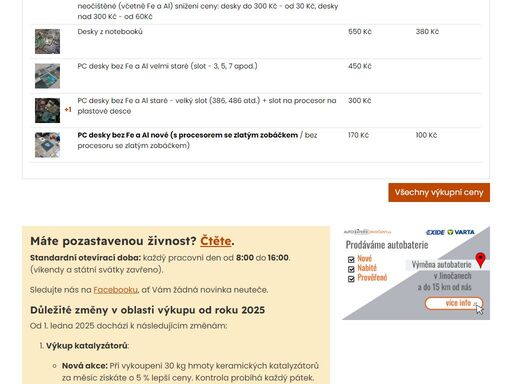 vykupujeme: kovy, baterie, papír, pc šrot, katalyzátory, elektromotory. máme individuální přístup ke každému zákazníkovi.