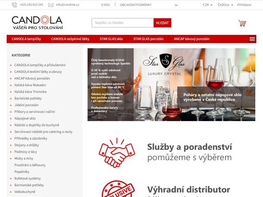 obchod s horeca vybavením. stolní inventář, gastronádoby, nešpinivé metrážové látky, automatické leštičky, bufetové systémy, logování skla a porcelánu.