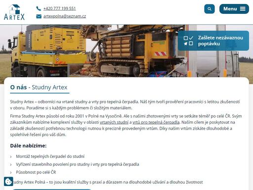 studny artex v polné nabízí profesionální vrty pro studny a tepelná čerpadla. vrtané studny od artex polná to je kvalita, na kterou se můžete spolehnout. 
