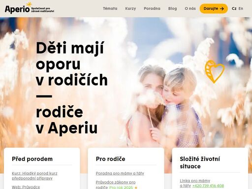 rodiče jsou tu pro děti. pro rodiče je tu aperio. váš průvodce rodičovstvím. právní a psychologická poradna pro mámy a táty, informace.