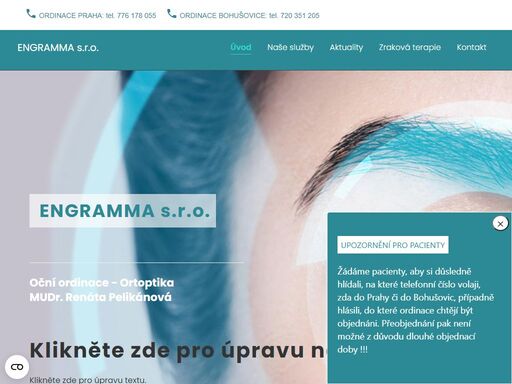 specializujeme se na oční problémy dětského věku, ale provádíme i odborná vyšetření u dospělých.
