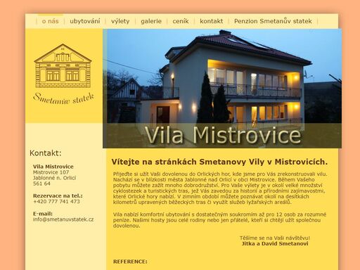 vila mistrovice - nabízí ubytování v malebné krajině orlických hor. je tu možnost nádherných výletů po okolí.