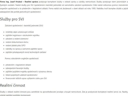 firma ing. jozef hruboš – realitní správa poskytuje komplexní služby v oblasti správy a údržby nemovitostí.
