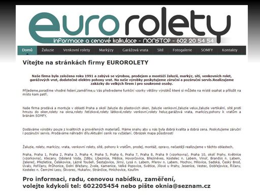 eurorolety - žaluzie, rolety, vrata, markýzy, sítě v praze