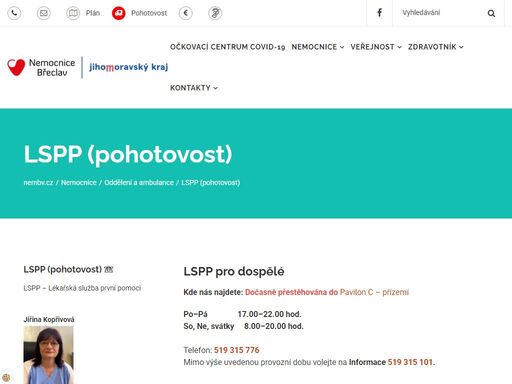 lspp – lékařská služba první pomoci 

   

 jiřina kopřivová 

 

 vedoucí lspp pro dospělé a zubní lspp 

   

 mgr. joan moláková