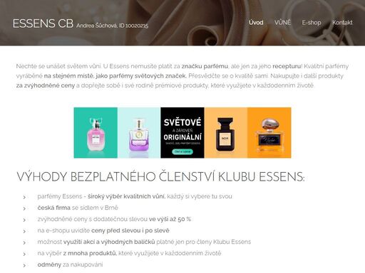 nechte se unášet světem vůní. u essens nemusíte platit za značku parfému, ale jen za jeho recepturu! kvalitní parfémy vyráběné na stejném místě, jako parfémy světových značek. přesvědčte se o kvalitě sami. nakupujte i další produkty za zvýhodněné ceny a dopřejte sobě i své rodině prémiové produkty, které využijete v každodenním životě.